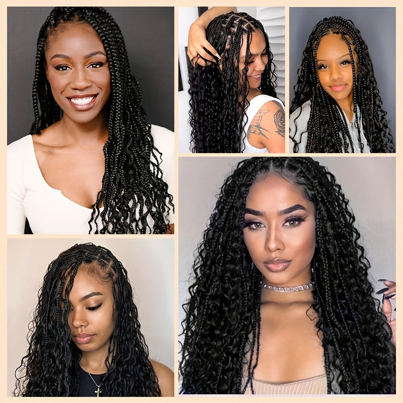 360 Lace Boho Knotless Box Braided Wig for Women - Full Double Lace with, Natural Black Synthetic Hair, Lightweight & Breathable, Perfect for Daily Wear, Parties, and Special Occasions, Versatile Hair Solution | Voluminous Br